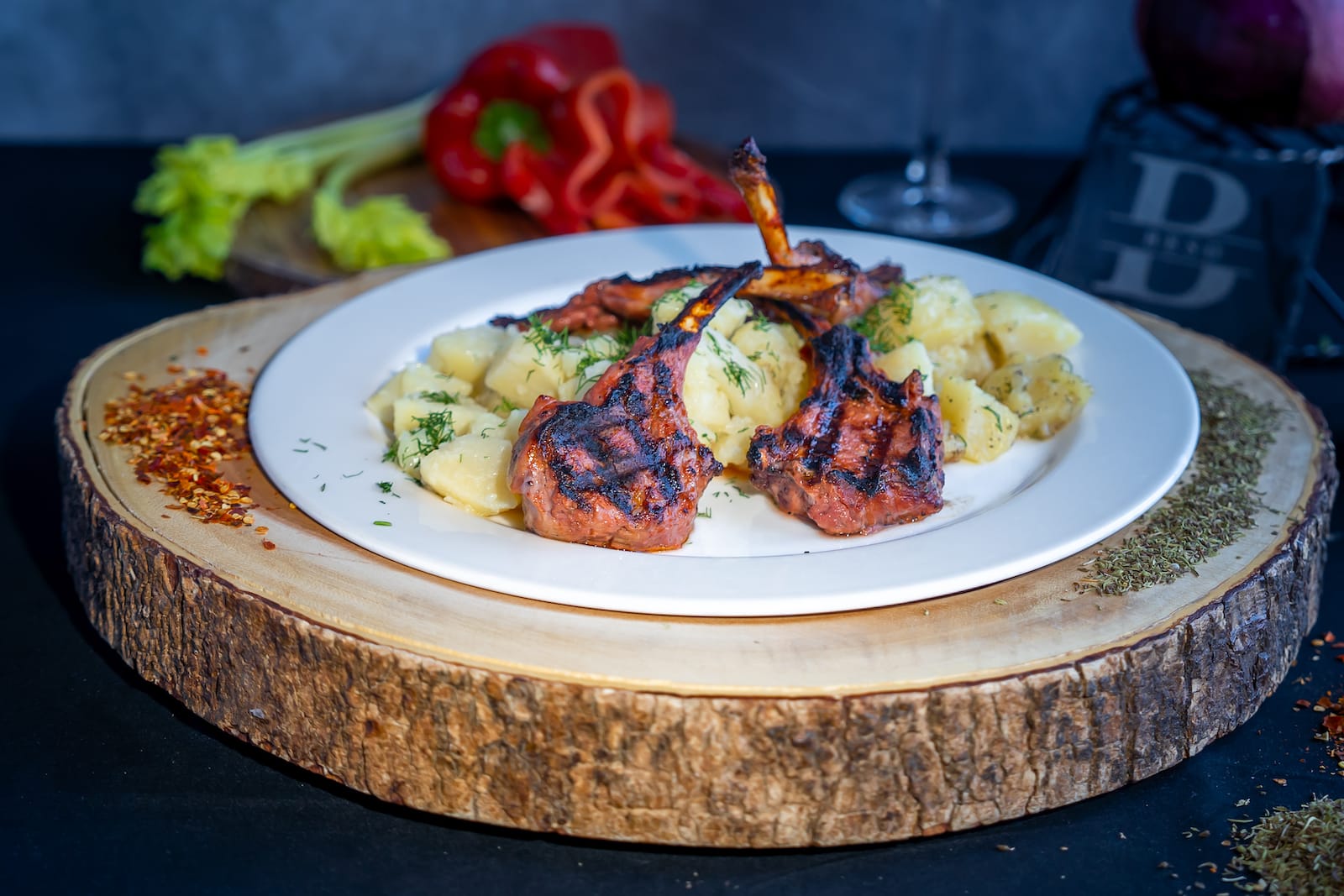 Grilled lamb chops with sauteed potatoes at Beso Las Vegas