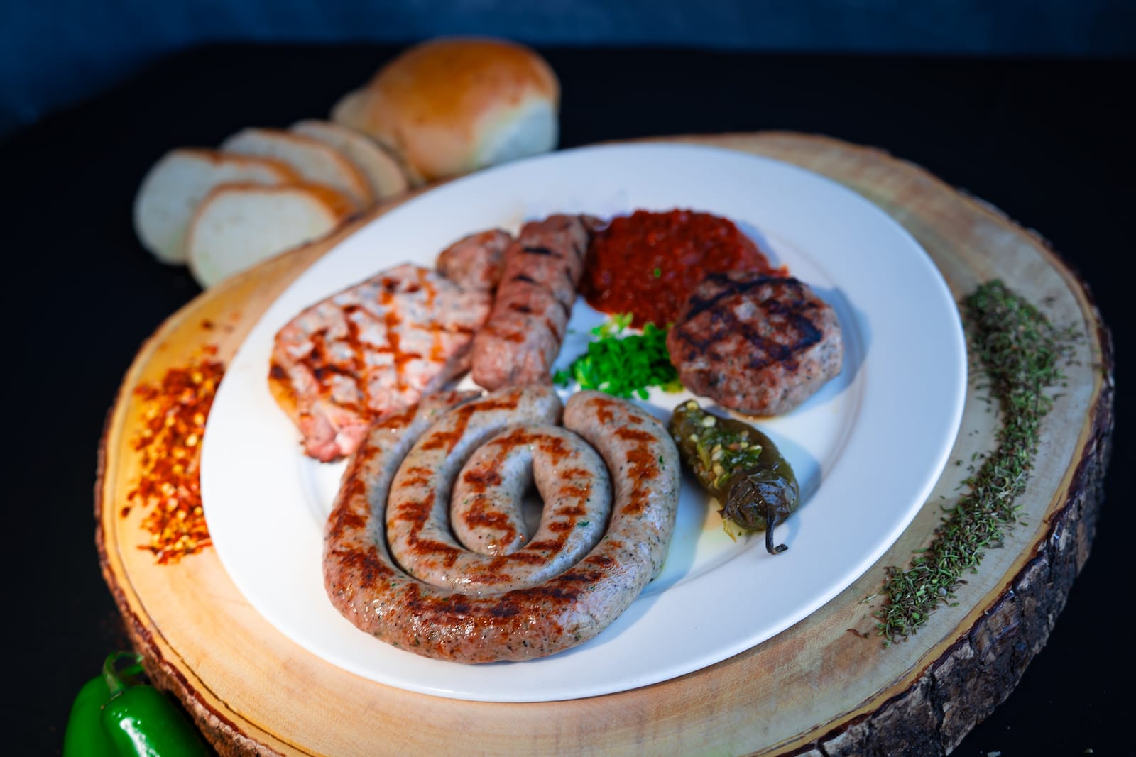 Mixed grill with kebapche, karnache sausage, kiufte and pork chop at Beso Las Vegas